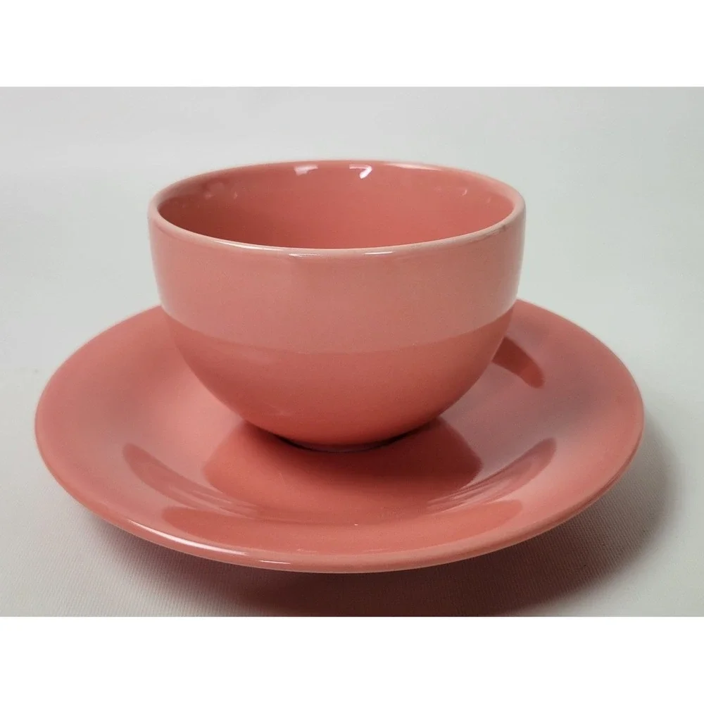 Pottery Barn Colors‎ Salmon Pink Ceramic Cup and Saucer Set 10oz
